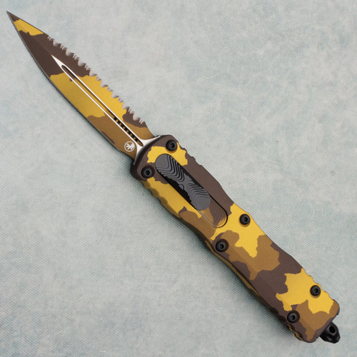 Microtech Dirac Delta D/E Gold Camo Full Serrated Signature Series 227-3GCS-Z4