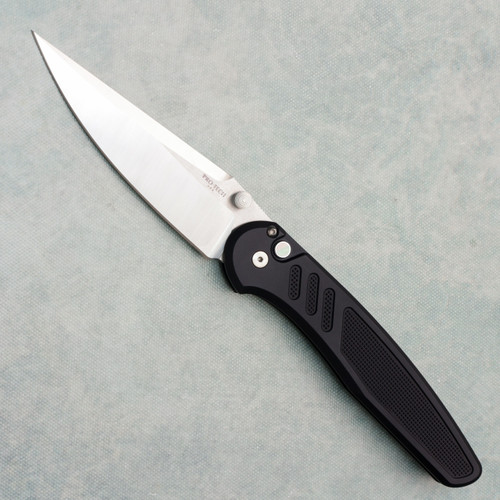 Pro-Tech Avalon Button Lock Knurled Black Handle Satin Blade (Pre-owned)