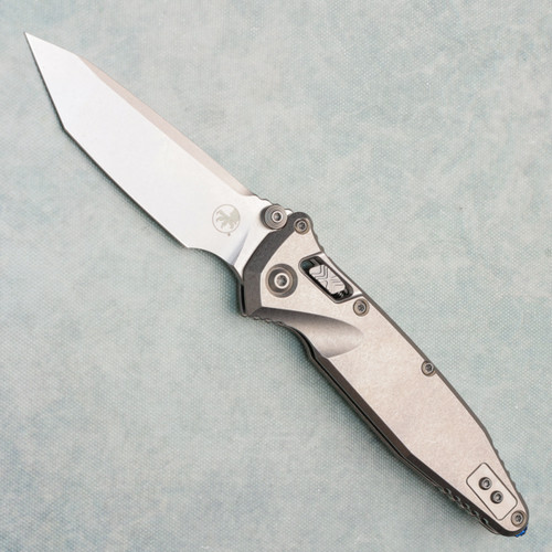 Microtech Marfione Select Socom Ram-Lok Tanto Stonewash Titanium Handle Stonewash Standard Blue Titanium Accent 161RLS-10MS3