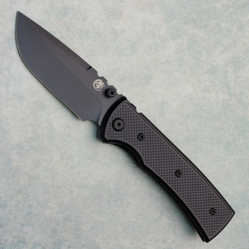 Chaves Knives Blue Label Redencion 229 Liner Lock Black Knurled Aluminum Handles Black PVD 154CM Drop Point Blade Black Hardware