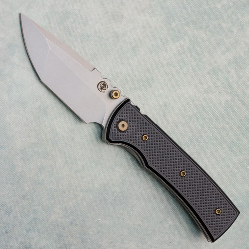 Chaves Knives Blue Label Redencion 229 Liner Lock Black Knurled Aluminum Handles Stonewash 154CM Tanto Blade Bronze Hardware