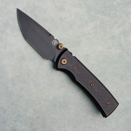 Chaves Knives Blue Label Redencion Street Liner Lock Black Knurled Aluminum Handles Black PVD 154CM Tanto Blade Bronze Hardware