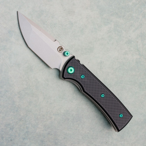 Chaves Knives Blue Label Redencion Street Liner Lock Black Knurled Aluminum Handles Stonewash 154CM Tanto Blade Green Hardware
