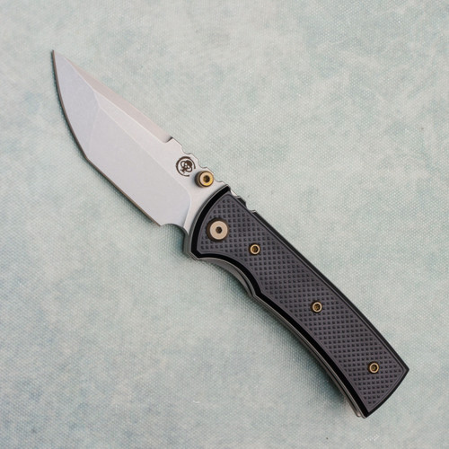 Chaves Knives Blue Label Redencion Street Liner Lock Black Knurled Aluminum Handles Stonewash 154CM Tanto Blade Bronze Hardware