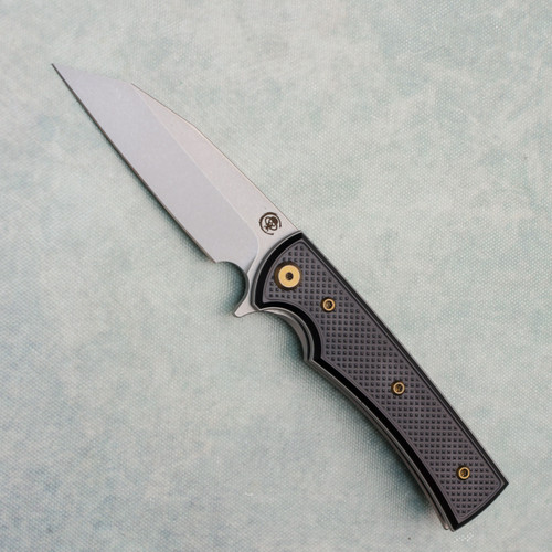 Chaves Knives Blue Label Sangre Street Wharncliffe Black Knurled Aluminum Handles Stonewash 154CM Blade Bronze Hardware