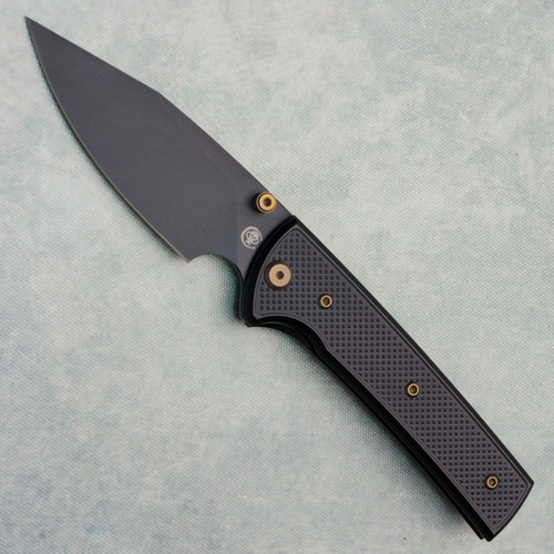 Chaves Knives Blue Label Scapegoat 229 Black Knurled Aluminum Handles Black PVD 154CM Blade Bronze Hardware