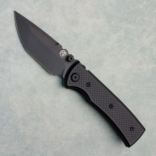 Chaves Knives Blue Label Redencion Street Liner Lock Black Knurled Aluminum Handles Black PVD 154CM Tanto Blade Black Hardware
