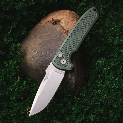 Pro-Tech Les George Rockeye Auto Carbide Texture Green Handle Stonewashed MagnaCut Blade LG3105-GREEN