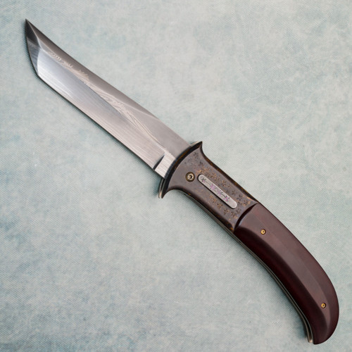 Chuck Gedraitis Custom Cherry Blossoms In The Wind Large Auto Maroon Linen Micarta Scales w/ Bronze Bolsters Titanium Liners Matt Parkinson Mosaic Damascus Blade