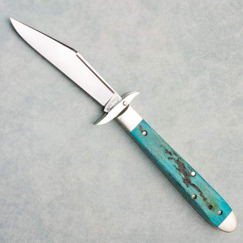 Tuna Valley Cutlery Co Mountain Cougar Teal Lightning Wood Satin Clip Point 154CM Blade