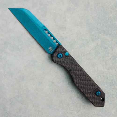 Heretic Knives Jinn Auto Carbon Fiber Handle Metallic Teal MagnaCut Blade H113-MT-CF