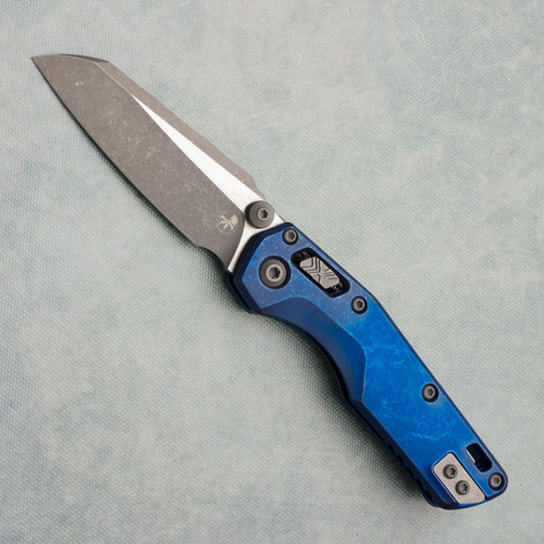 Microtech Marfione Select MSI Mini RAM-LOK Antique Blue Titanium Handle Apocalyptic Standard Blue Accent 210M-10APMS2