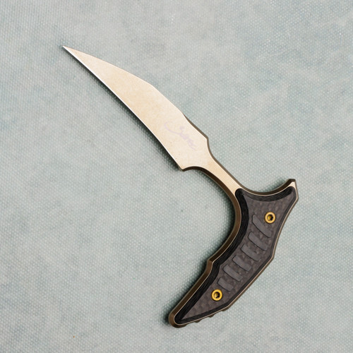 Microtech Marfione Select Bastinelli Bee Fixed Blade Carbon Fiber Handle Bronzed Stonewash Blade Bronze Hardware 218-13MS2