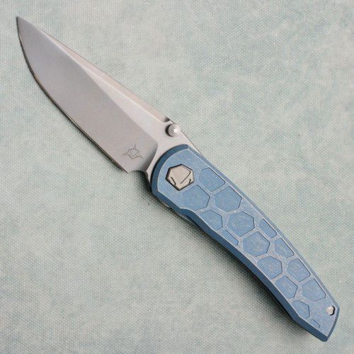 Sharknivco Custom Waka V4.9 Frame Lock Stonewash Light Blue Honeycomb Milled Titanium Handle RWL34 Polished Stonewash Blade