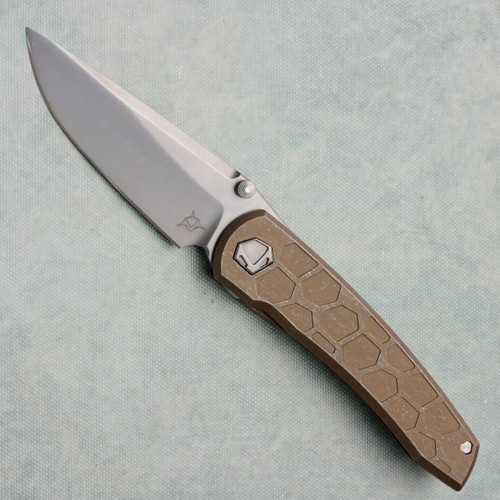 Sharknivco Custom Waka V4.9 Frame Lock Stonewash Bronze Honeycomb Milled Titanium Handle RWL34 Polished Stonewash Blade