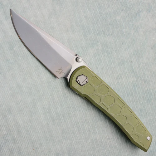 Sharknivco Custom Waka V4.9 Frame Lock Stonewash Green Honeycomb