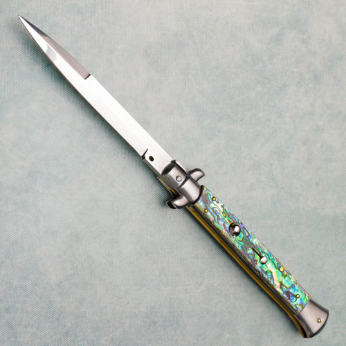 Frank Beltrame 11" Italian Stiletto Auto Abalone Handles Polished Bayonet Blade