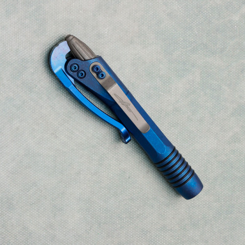 Marfione Custom Siphon II Pen Antique BlueTitanium w/ Blue Lever/Apocalyptic Clip Blue Hardware