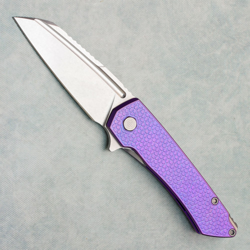 MachineWise Mojave Frame Lock Flipper Purple Titanium Turtle Texture Handle Stonewashed S90V Blade