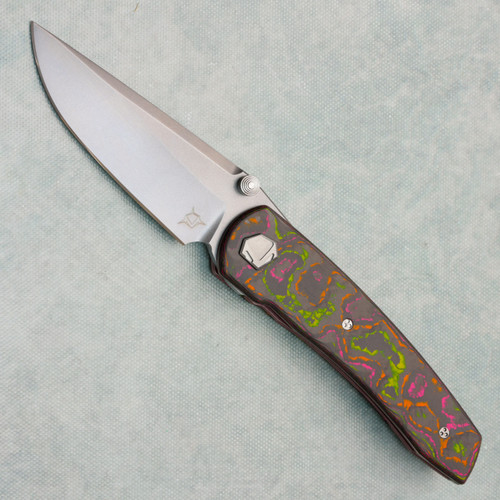 Sharknivco Custom Waka V4.9 Liner Lock Flo Party Camo Carbon w/ Pink Titanium Liners RWL34 Polished Stonewash Blade