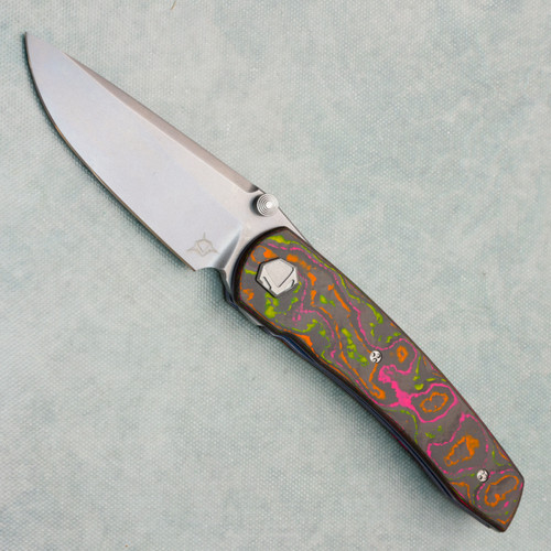 Sharknivco Custom Waka V4.9 Liner Lock Flo Party Camo Carbon w/ Blurple Titanium Liners RWL34 Polished Stonewash Blade