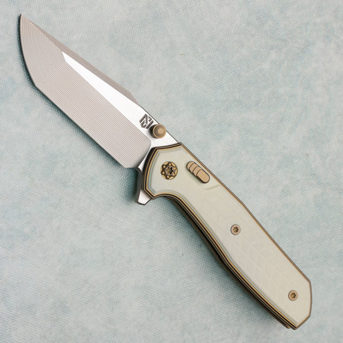 NCC Knives Ragnarok Hawk 7 Hawk Lock Zirblast Bronze Titanium Handles w/ Ivory G-10 Overlays Zirblast w/ Satin Flats Harpoon Tanto Blade Proof Run