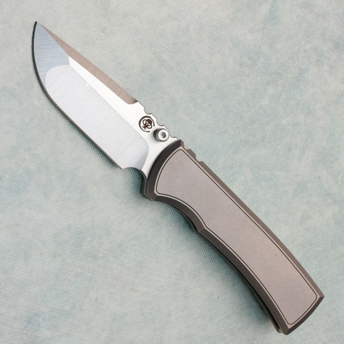 Chaves Knives Redencion Street Integral Stonewash Titanium Handles w/ Stonewash Titanium Inlay Belt Satin Drop Point Blade