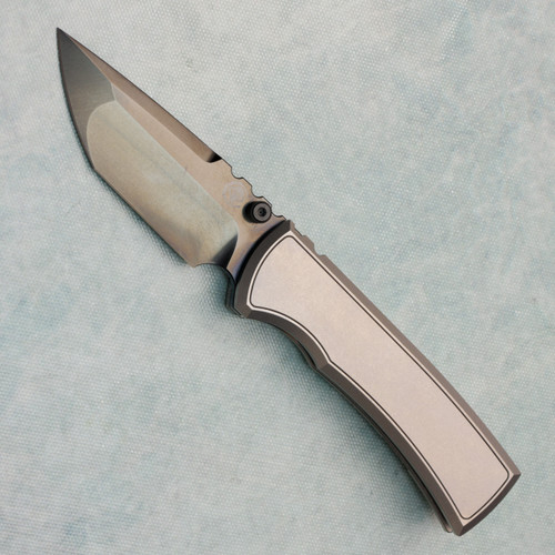 Chaves Knives Redencion Street Integral Bright Stonewash Titanium Handles w/ Bright Stonewash Titanium Inlay Bright Stonewash DLC Tanto Blade
