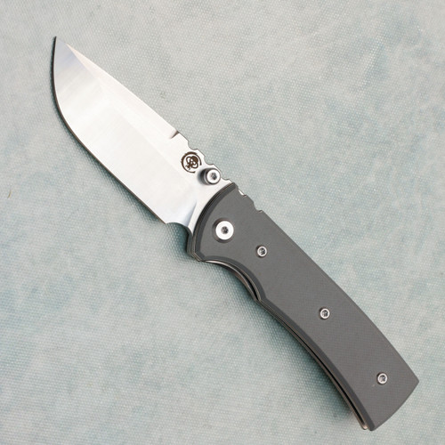Chaves Knives Blue Label Redencion Street Liner Lock Grey G-10 Handles Belt Satin Elmax Drop Point Blade