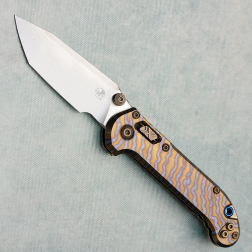 Microtech Marfione Select LUDT Ram-Lok T/E Flamed Titanium Handles w/ Blue Accent Stonewash Standard 1136RLS-10MS4