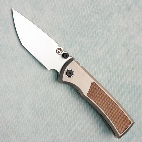 Chaves Knives Redencion Street Integral Orange Peel Titanium Handles w/ Brown Micarta Inlays Satin Chisel Ground Tanto Blade El Chicano