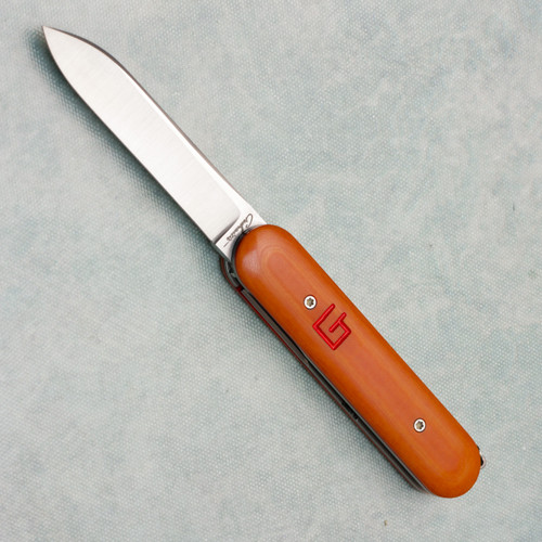Chuck Gedraitis Custom Ghost Scale Release Switchblade Honey Linen Micarta Scales w/ Red Liners Satin Nitro-V Blade