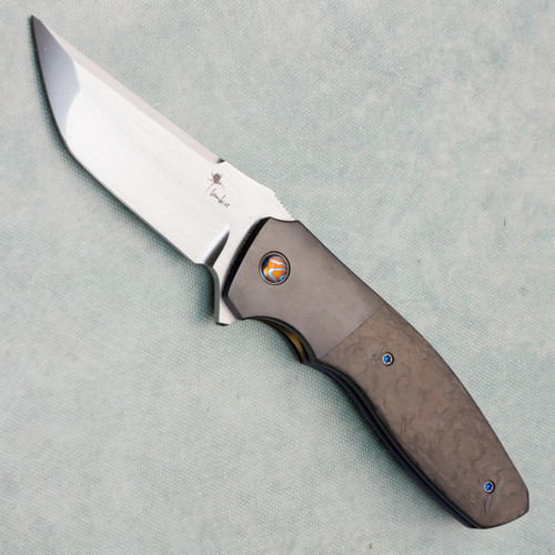 Kirby Lambert Custom Korudo Folder Marbled Carbon Fiber Handle w/  Zirc Bolsters Hand Rubbed Satin Blade