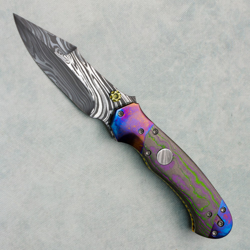 Brandon Vallotton Custom Small Wave Breaker Dual Action World Breaker Camo Carbon Handles w/ Timascus Bolsters Baker Forge Kryptonite Damascus Blade Prototype AE Exclusive