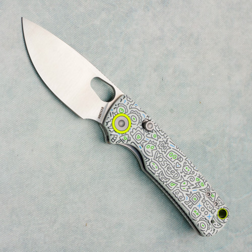 Vosteed Porcupine Top Liner Lock White Doodle Monster G10 Handle Satin Blade A2620
