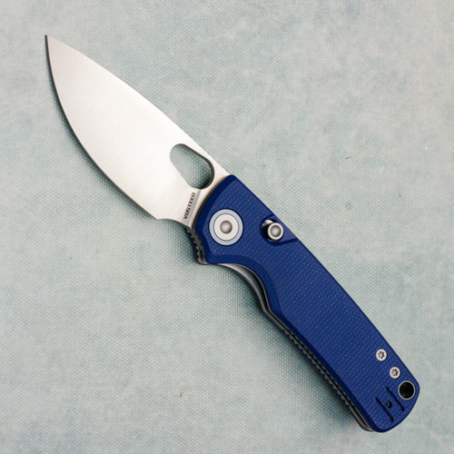 Vosteed Porcupine Top Liner Lock Blue Micarta Handle Satin Blade A2605