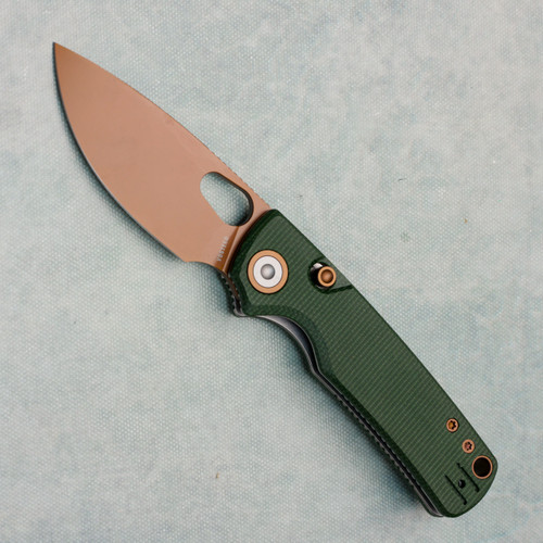 Vosteed Porcupine Top Liner Lock Green Micarta Handle Copper Dune Blade A2609