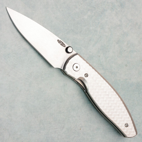 Three Rivers Manufacturing TRM Atom Liner Lock Flat Herringbone Textured Titanium Scales Stonewashed MagnaCut Blade
