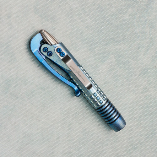 Marfione Custom Siphon II Pen Ice Blue Frag Titanium w/ Blue Lever/Clip Blue Hardware