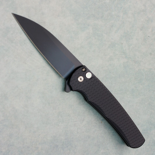 Pro-Tech Malibu Button Lock Flipper Wharncliffe Dragonscale Black Handle DLC Black Magnacut Blade 5336-LTD