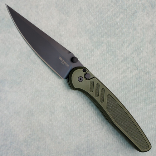 Pro-Tech Avalon Button Lock Knurled Battle Worn Green Handle DLC Blade PN1103-BWGREEN