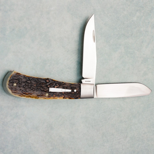 Mike Zscherny Custom Bullet Trapper R-1173 Pattern Stag Handles Hand Rubbed CPM154 Blades