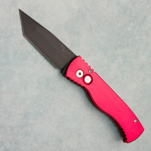 Pro-Tech TR-1 Solid Red Handle Black Chisel Ground Tanto Blade (Pre-owned)