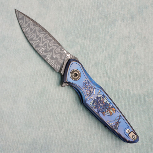 Spartan Blades Pandia Flipper Ronin Five Rings Water Titanium Handle Damascus Blade SF16WATERDM
