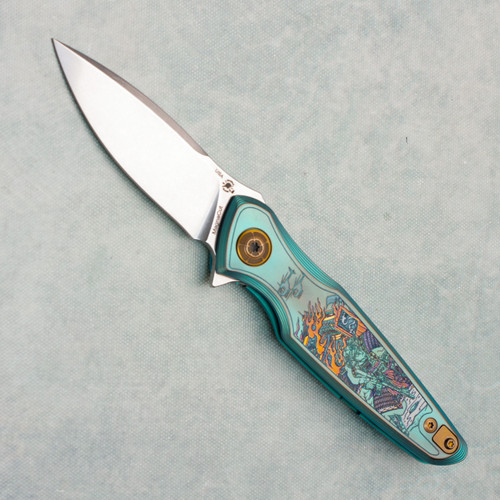 Spartan Blades Pandia Flipper Ronin Five Rings Fire Titanium Handle Stonewash Blade