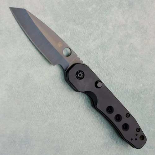 Spyderco Smock Button Compression Lock Folder Black Aluminum Handle Black CruWear Blade Distributor Sprint Run C240BKALBKCWP (Pre-owned)