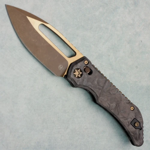 Heretic Knives Koschei Crossbar Lock Marbled Carbon Fiber Handles Bronze MagnaCut Blade H061-7A-MCF
