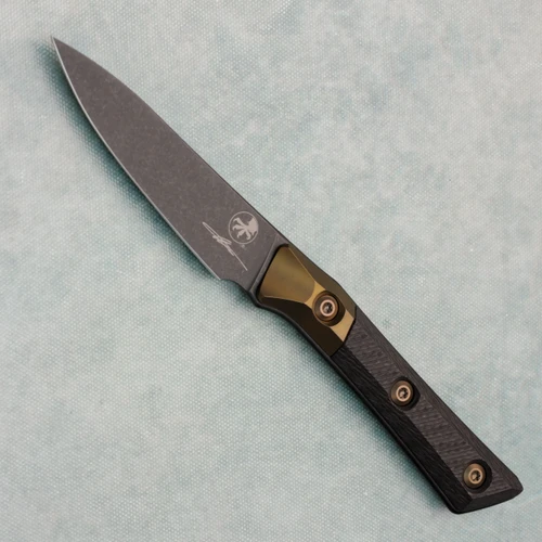 Microtech Paring Knife Carbon Fiber Handle w/ Bronze Titanium Bolster DLC Standard Blade Signature Series 3500B-1DLCCFS
