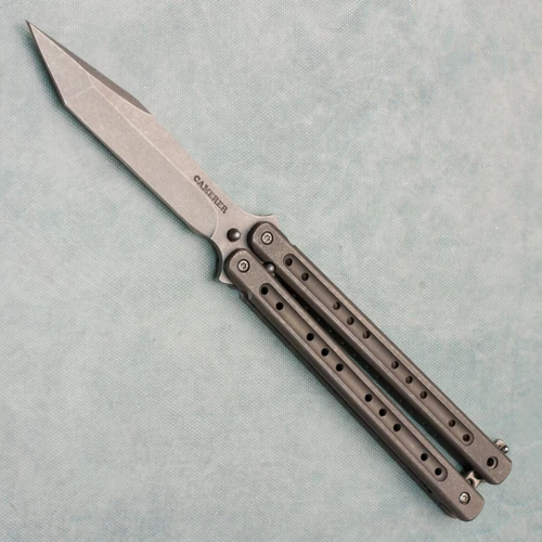 Craig Camerer Mid-Tech Continuum Balisong Butterfly Integral Titanium Handle Stonewash Tanto Blade