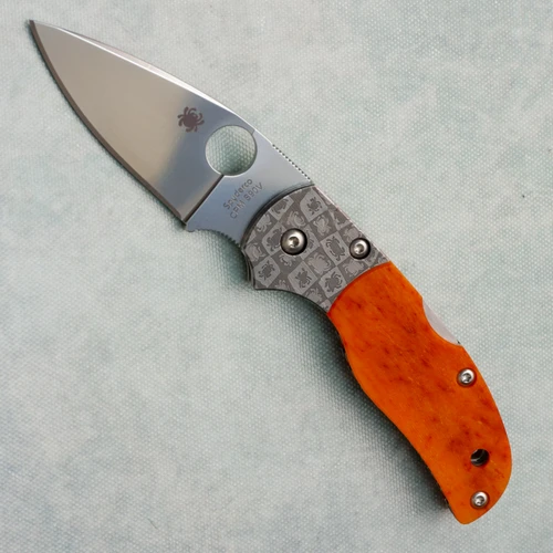 Spyderco Native 5 Lock Back Amber Bone Handles w/ Mosaic Damascus Bolsters Satin S90V Blade 50th Anniversary Sprint Run C41BA50TH